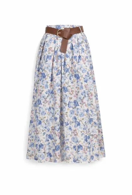 Спідниця міді з квітковим принтом і ременем