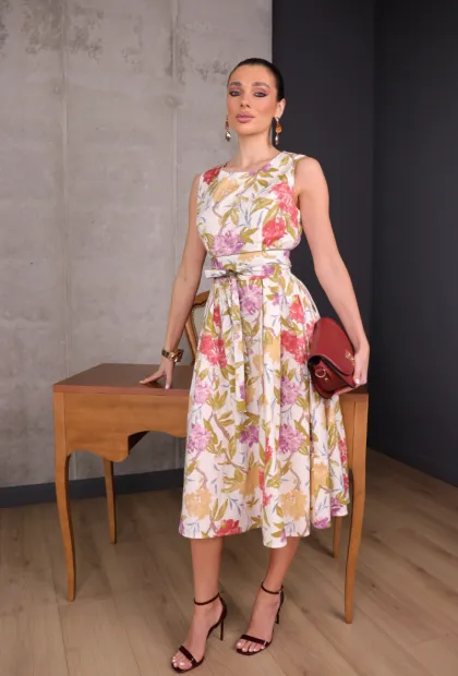 Котонова сукня міді з квітковим принтом