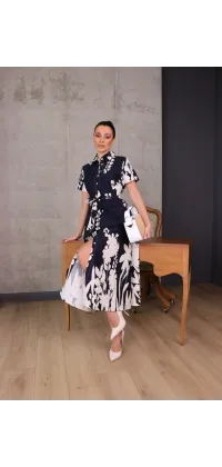 Котонова сукня-сорочка міді з принтом чорно-біла, одяг від Jador