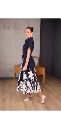 Котонова сукня-сорочка міді з принтом чорно-біла. Доступні розміри: S, XL