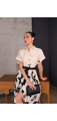 Котонова сукня-сорочка міді з принтом чорно-біла, одяг від Jador