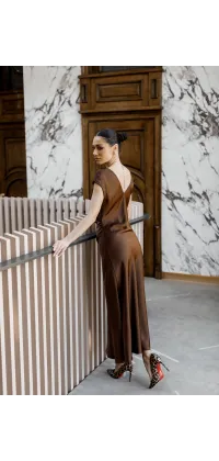 Сатинова сукня у шоколадному кольорі, від IMPERIAL