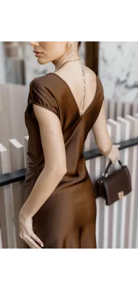 Сатинова сукня у шоколадному кольорі, одяг від Jador
