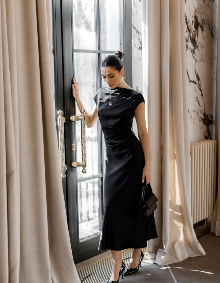 Сукня міді сатинова чорна IMPERIAL
