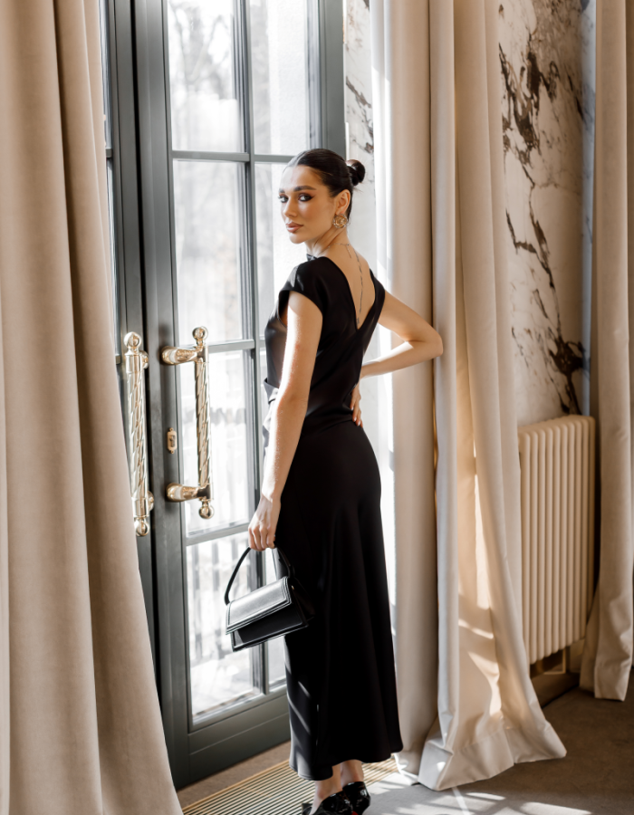 Сукня міді сатинова чорна IMPERIAL