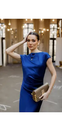 Сатинова сукня у глибокому кольорі індиго. Колір: Синій