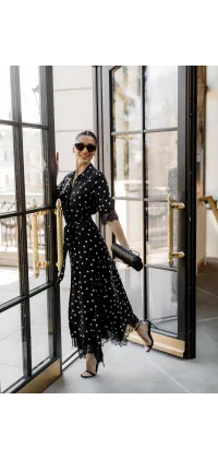 Чорна сукня міді в горох, одяг від Jador