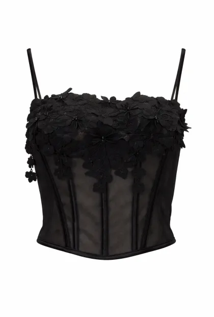 Корсетний топ чорний з квітами