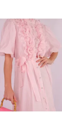 Сукня міді з рюшами рожева, одяг від Jador