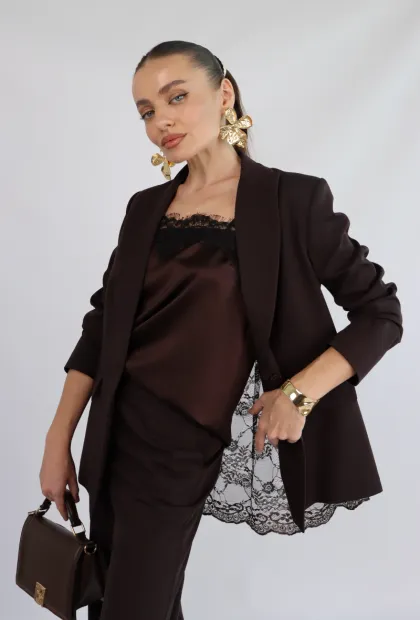 Піджак з мереживом у шоколадному відтінку