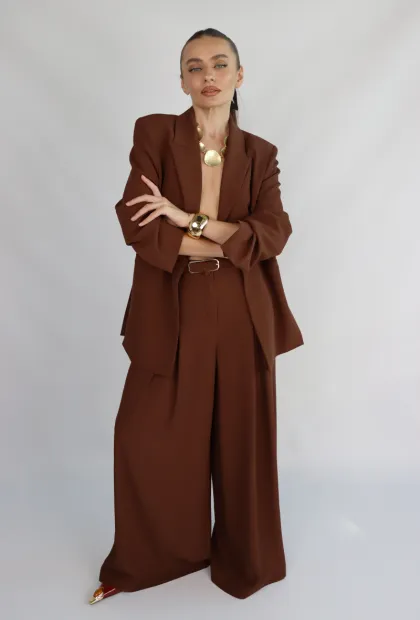 Жіночі штани палаццо у шоколадному відтінку