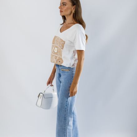 Джинси прямого крою з золотим декором від французьких виробників, одяг від Jador