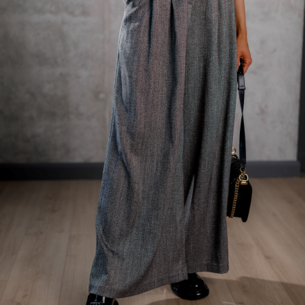 Штани-палаццо IMPERIAL у ексклюзивному сірому кольорі з високою посадкою, максі-довжиною та стильним поясом.