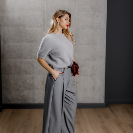 Штани IMPERIAL у сірому кольорі, фасон палаццо, максі довжина.