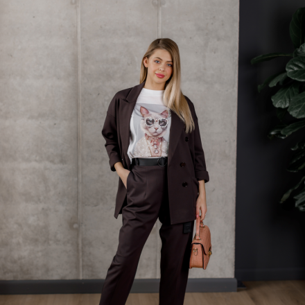 Трикотажні штани IMPERIAL з пояслм в трендовому шоколадному кольорі, одяг від Jador