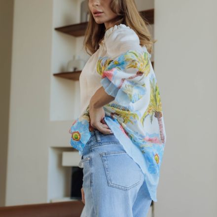 Французькі джинси з зав’язками, прямий крій, висока посадка, класичний блакитний денім