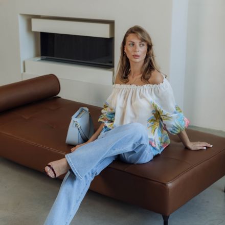 Французькі джинси з зав’язками, прямий крій, висока посадка, класичний блакитний денім, одяг від Jador