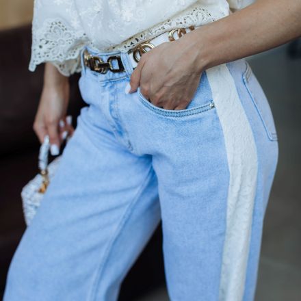 Джинси з мереживом. Колір: Блакитний