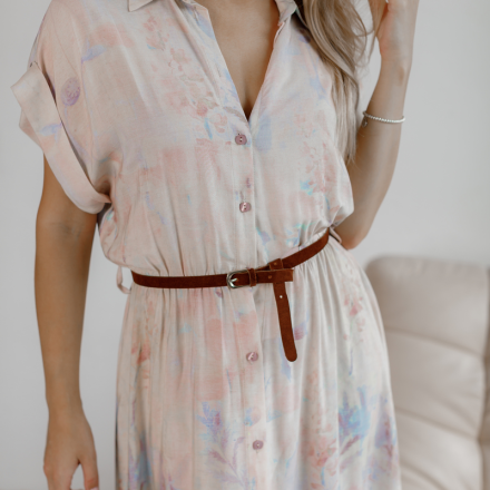 Довга сукня з квітковим принтом. Колір: Біло-рожевий