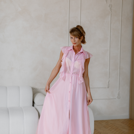 Рожева сукня з воланами, одяг від Jador