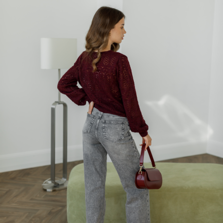 Джинси у відтінку washed grey з високою посадкою, розкльошені донизу