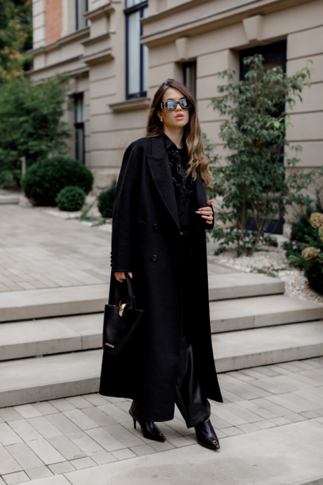 Двобортне максі пальто фото