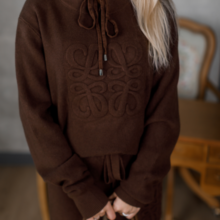 Жіночий трикотажний костюм в стилі Loewe — шоколадний, одяг від Jador