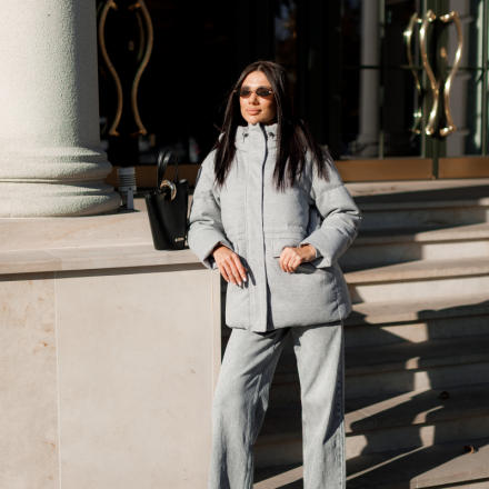 Пуховик з натуральної вовни. Колір: Сірий