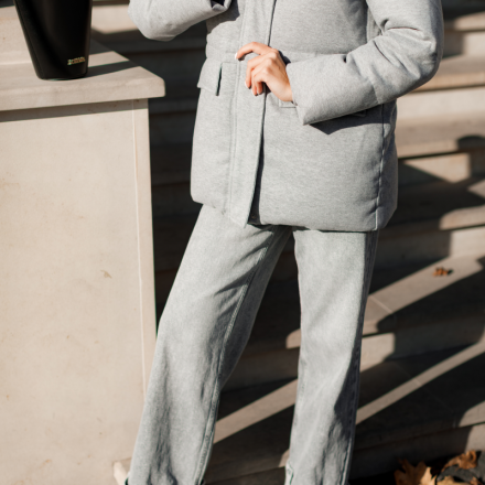 Жіночий пуховик з вовною у стилі Loro Piana — світло-сірий, одяг від Jador