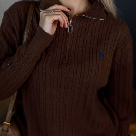 Костюм двійка у стилі Polo із наткральної вовни в шоколадному кольорі