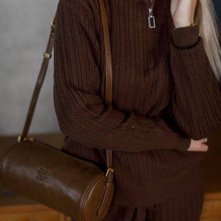 Костюм двійка у стилі Polo із наткральної вовни в шоколадному кольорі, одяг від Jador