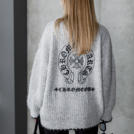 Білий в’язаний светр у стилі Chrome Hearts. Колір: Білий