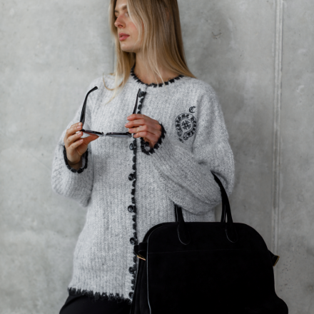 Білий в’язаний светр у стилі Chrome Hearts, одяг від Jador