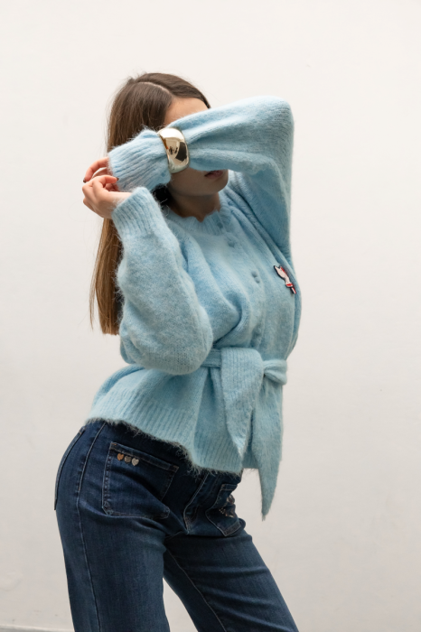 Блакитний мохеровий кардиган фото