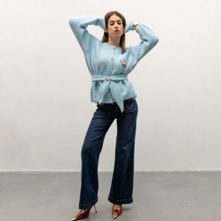 Жіночий кардиган у стилі Thom Browne (колір: небесно-блакитний)