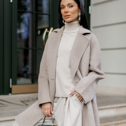 Пальто жіноче двобортне з натуральної шерсті, колір сірий