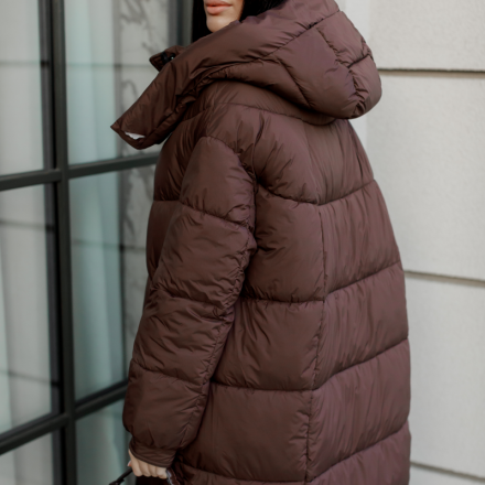 Жіночий пуховик зимовий (напівпальто) шоколадного кольору, одяг від Jador