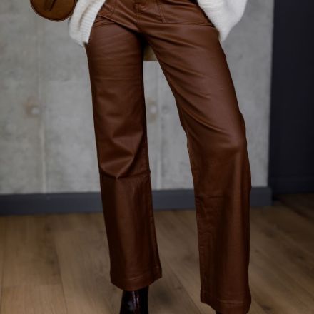 Карамельні штани з екошкіри на м’якій замшевій підкладці