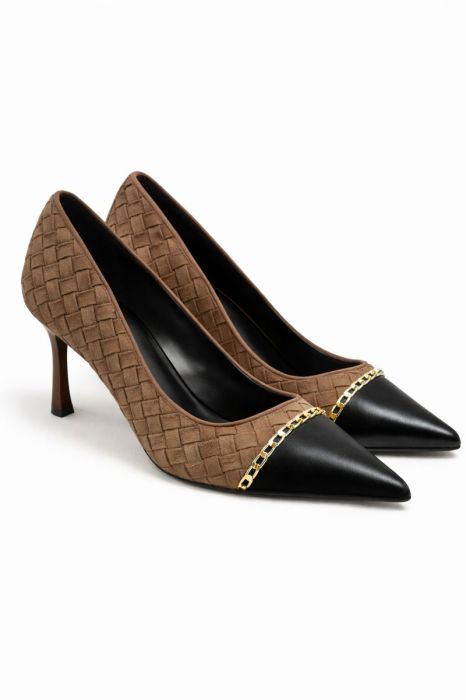 Жіночі шоколадні туфлі на підборах фото