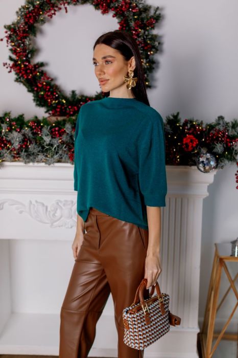 Смарагдовий светр з рукавом 3/4 фото