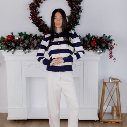 Смугастий светр у стилі ALO. Колір: Біло-синій