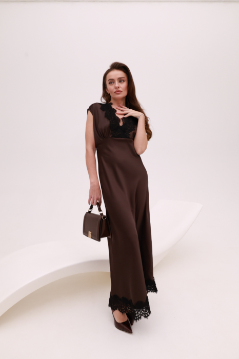 Шоколадна сукня з мереживом IMPERIAL фото