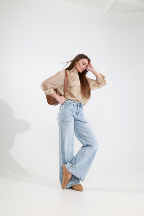 Джинси wide leg з високою посадкою фото