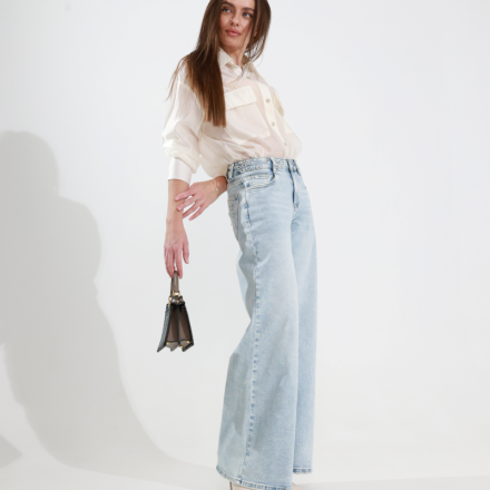 Світлі джинси wide leg з високою посадкою