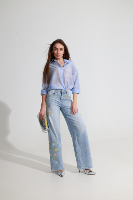 Джинси wide leg з вишивкою фото