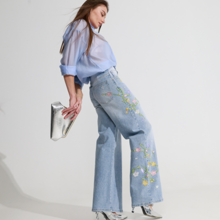 Джинси wide з квітковою вишивкою