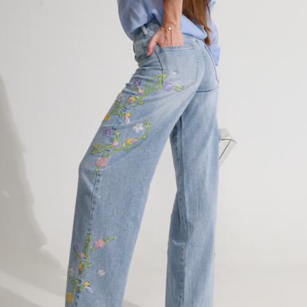 Джинси wide з квітковою вишивкою, одяг від Jador
